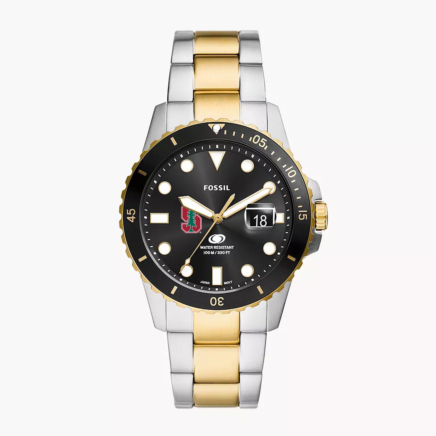 Men's Fossil  Silver Stanford Cardinal Blue Dive Three-Hand Date Two-Tone Stainless Steel Watch