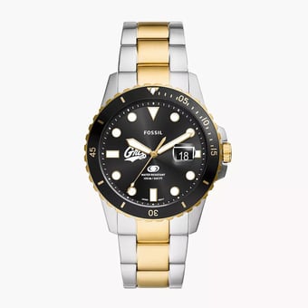 Men's Fossil  Silver Montana Grizzlies Blue Dive Three-Hand Date Two-Tone Stainless Steel Watch
