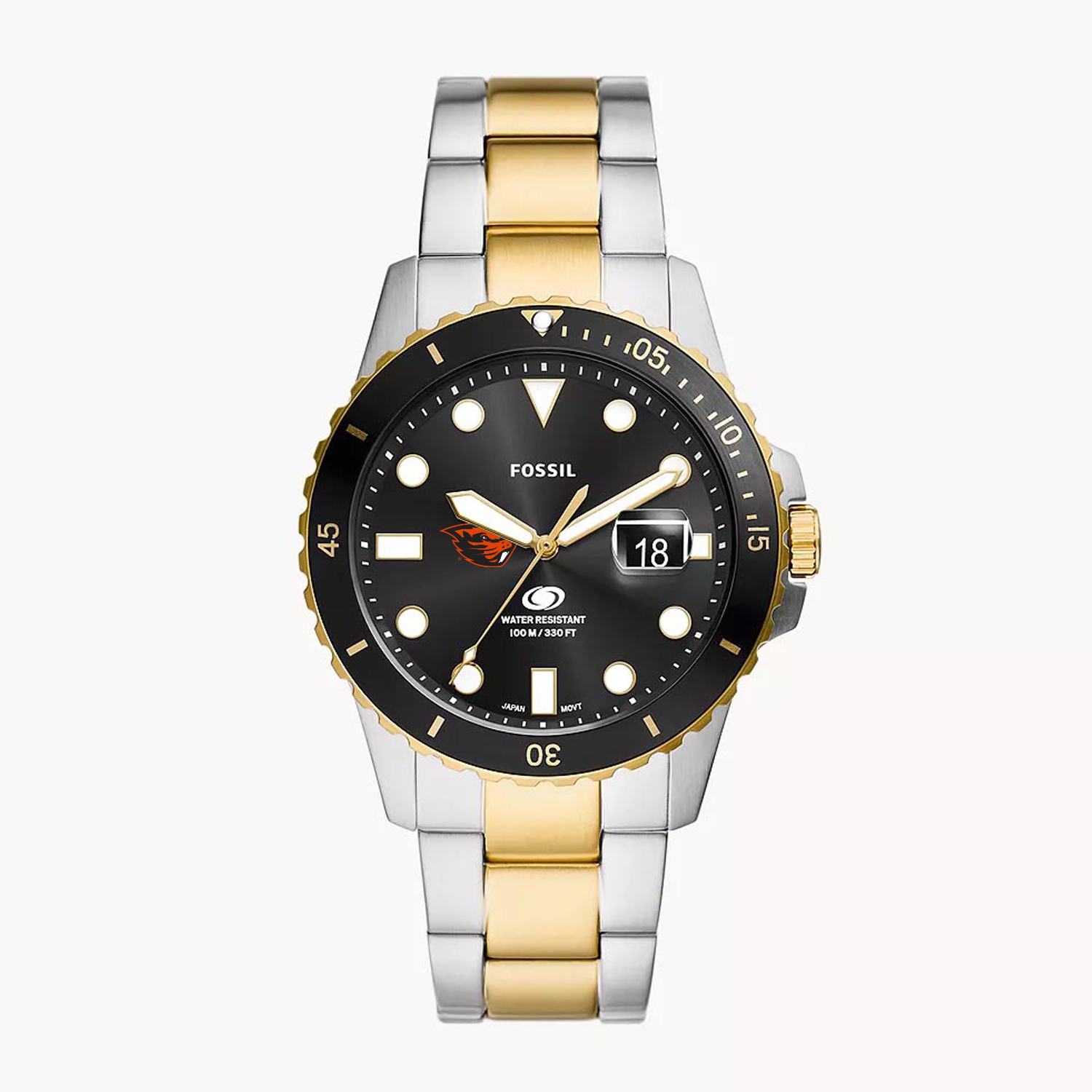 Men's Fossil  Silver Oregon State Beavers Blue Dive Three-Hand Date Two-Tone Stainless Steel Watch