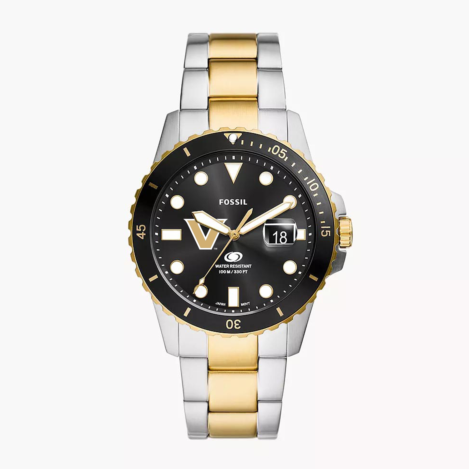 Men's Fossil  Silver Vanderbilt Commodores Blue Dive Three-Hand Date Two-Tone Stainless Steel Watch