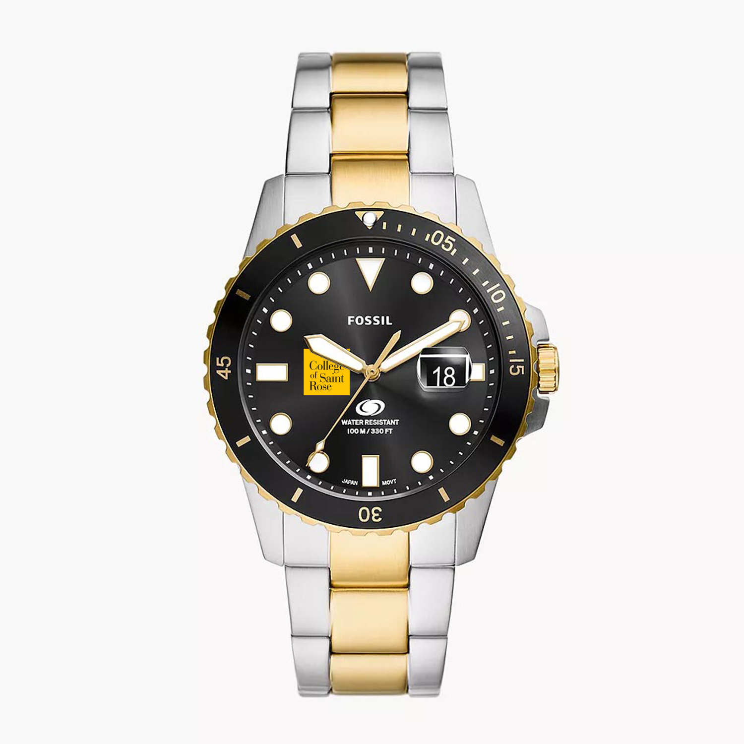 Men's Fossil  Silver Saint Rose Golden Knights Blue Dive Three-Hand Date Two-Tone Stainless Steel Watch