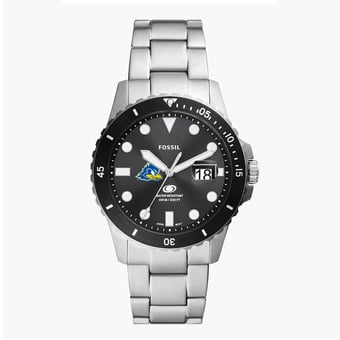 Men's Fossil Silver Delaware Fightin' Blue Hens Blue Dive Three-Hand Date Stainless Steel Watch