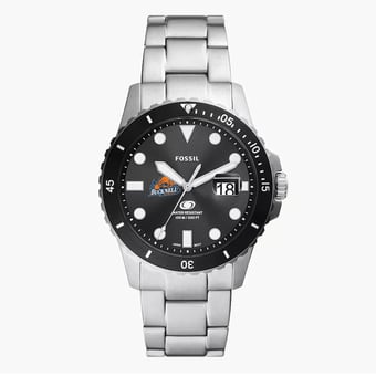 Men's Fossil Silver Bucknell Bison Blue Dive Three-Hand Date Stainless Steel Watch