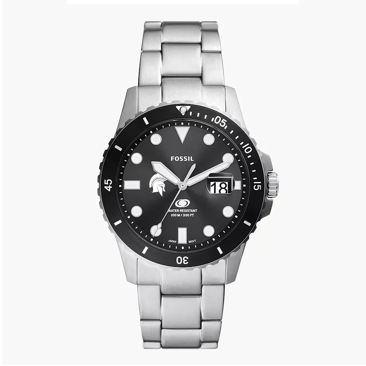 Men's Fossil Silver Case Western Reserve Spartans Blue Dive Three-Hand Date Stainless Steel Watch
