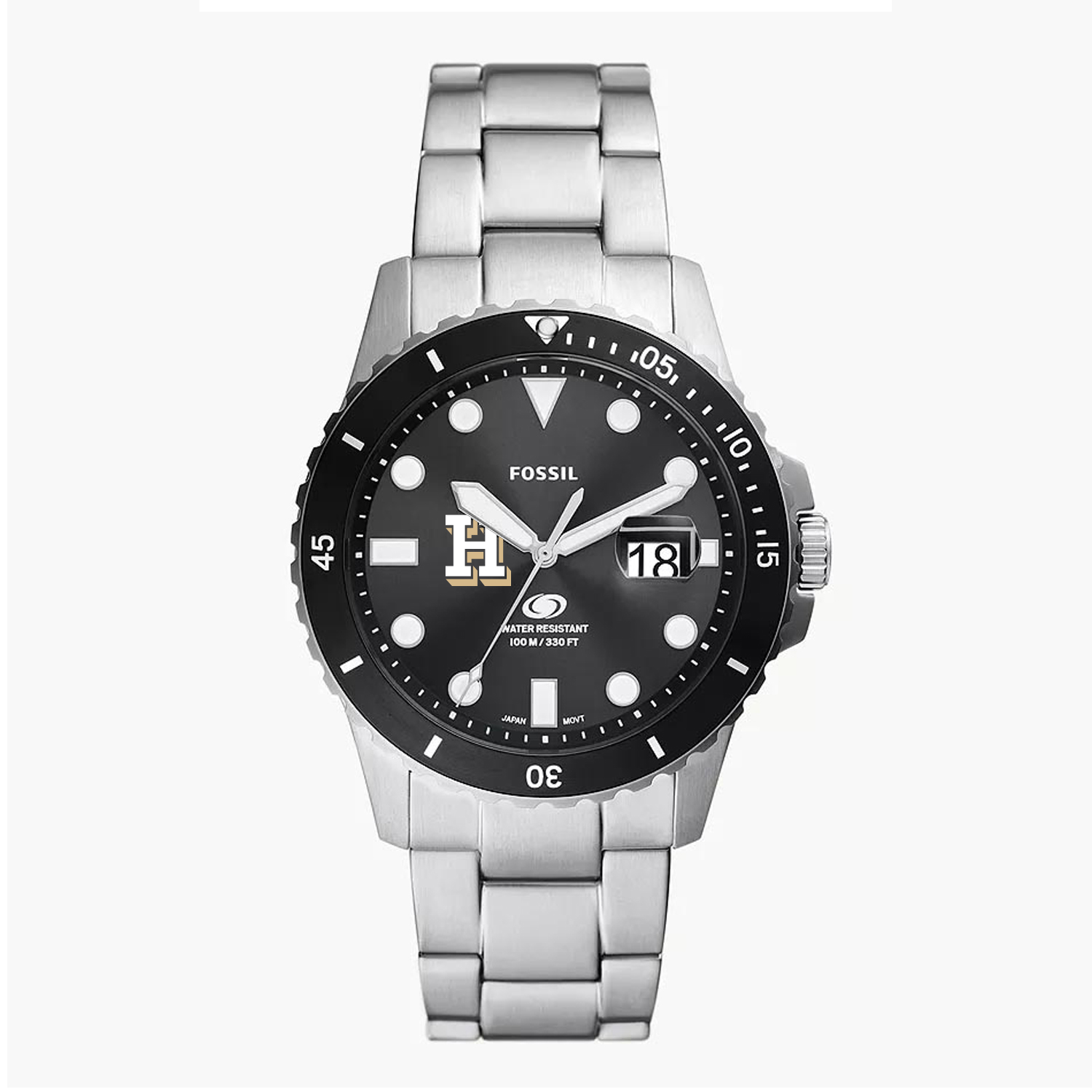 Men's Fossil Silver Hamilton Continentals Blue Dive Three-Hand Date Stainless Steel Watch