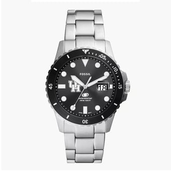 Men's Fossil Silver Houston Cougars Blue Dive Three-Hand Date Stainless Steel Watch