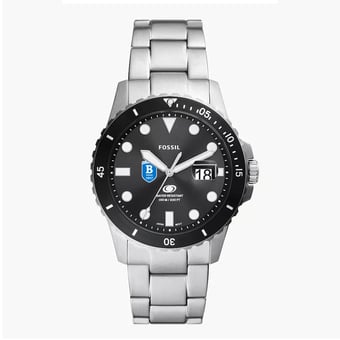 Men's Fossil Silver Bentley Falcons Blue Dive Three-Hand Date Stainless Steel Watch