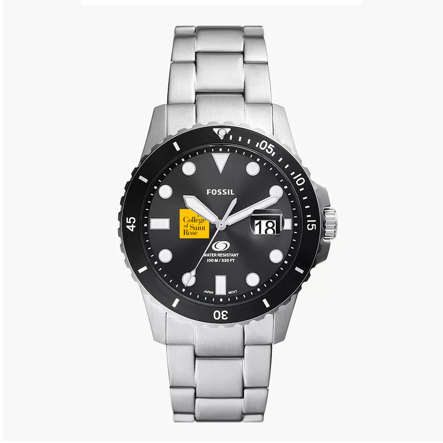 Men's Fossil Silver Saint Rose Golden Knights Blue Dive Three-Hand Date Stainless Steel Watch