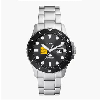 Men's Fossil Silver Saint Rose Golden Knights Blue Dive Three-Hand Date Stainless Steel Watch