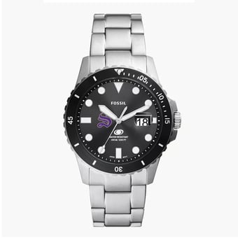 Men's Fossil Silver Sewanee Tigers Blue Dive Three-Hand Date Stainless Steel Watch
