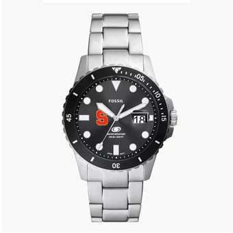 Men's Fossil Silver Syracuse Orange Blue Dive Three-Hand Date Stainless Steel Watch