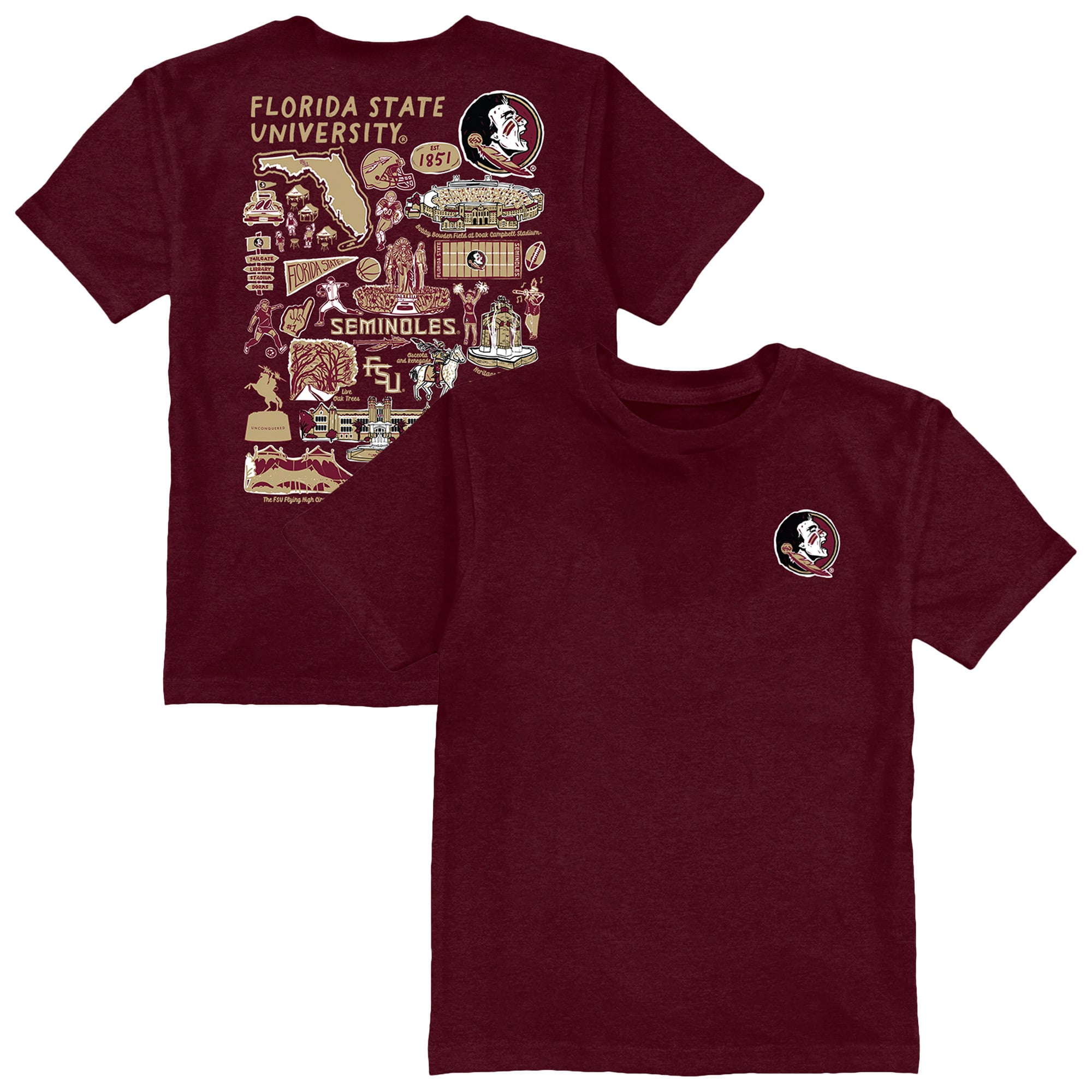 Youth Vive La Fete  Garnet Florida State Seminoles Impressions Artwork T-Shirt