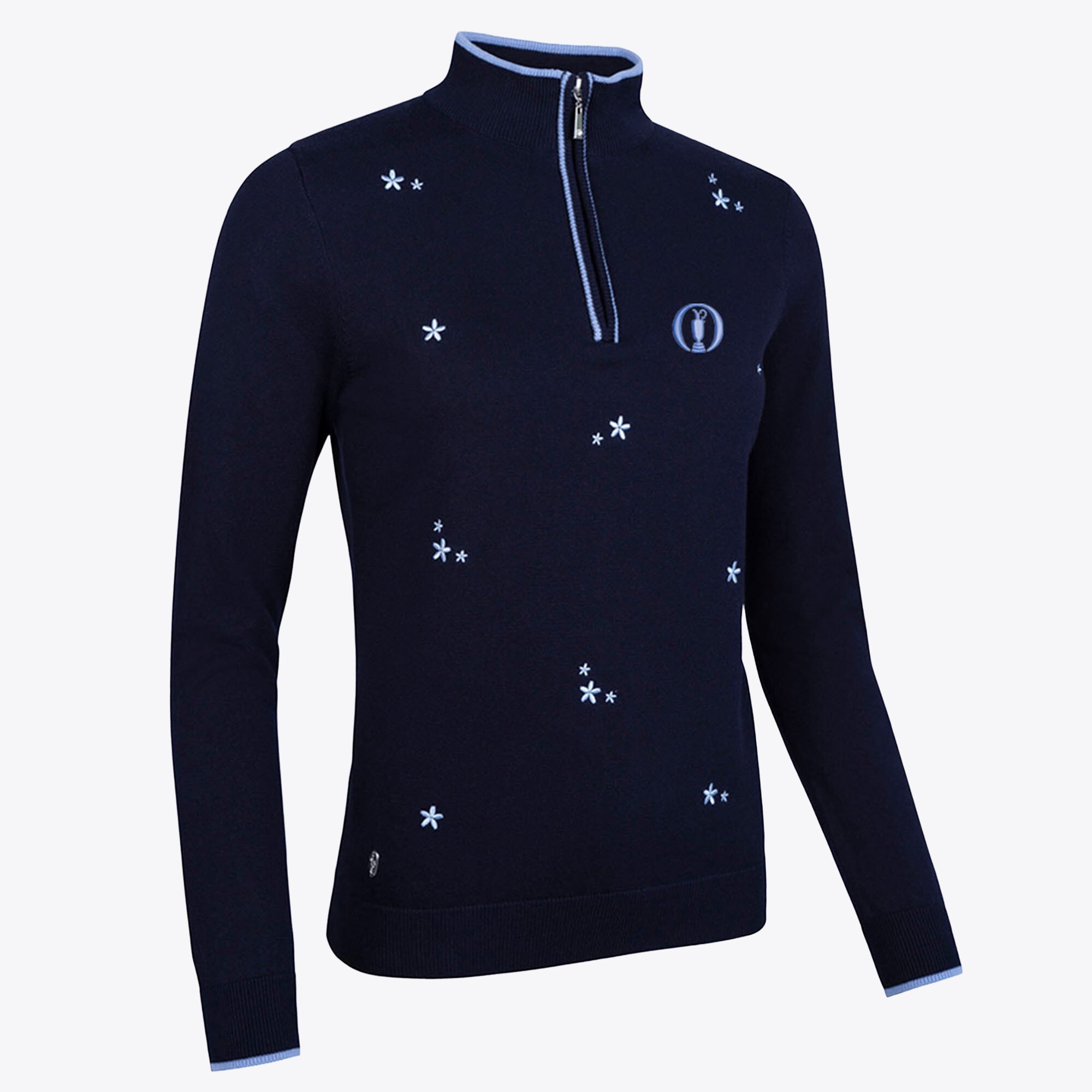 The Open Glenmuir Lily Embroidered Flowers 1/4 Zip Neck Sweater - Blu navy - Donna