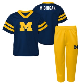 Youth Outerstuff Navy Michigan Wolverines Red Zone Two-Piece V-Neck Top and Pants Set