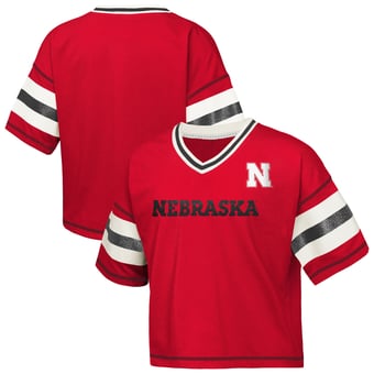Girls Youth Outerstuff Scarlet Nebraska Huskers Gridiron Jersey V-Neck T-Shirt