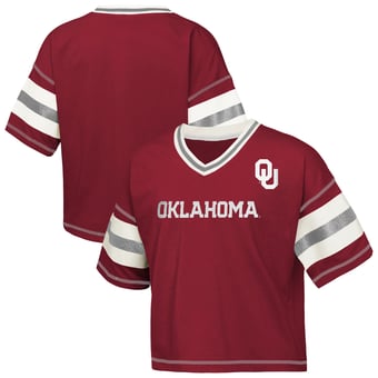 Girls Youth Outerstuff Crimson Oklahoma Sooners Gridiron Jersey V-Neck T-Shirt