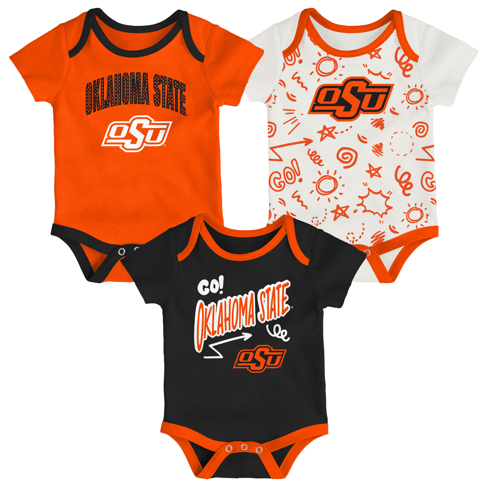 Newborn & Infant Outerstuff Oklahoma State Cowboys Three-Pack All Day Play Bodysuit Set Newborn & Infant Outerstuff Oklahoma State Cowboys Three-Pack All Day Play Bodysuit Set