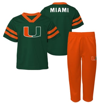 Toddler Outerstuff Green/Orange Miami Hurricanes Red Zone Two-Piece V-Neck Top and Pants Set