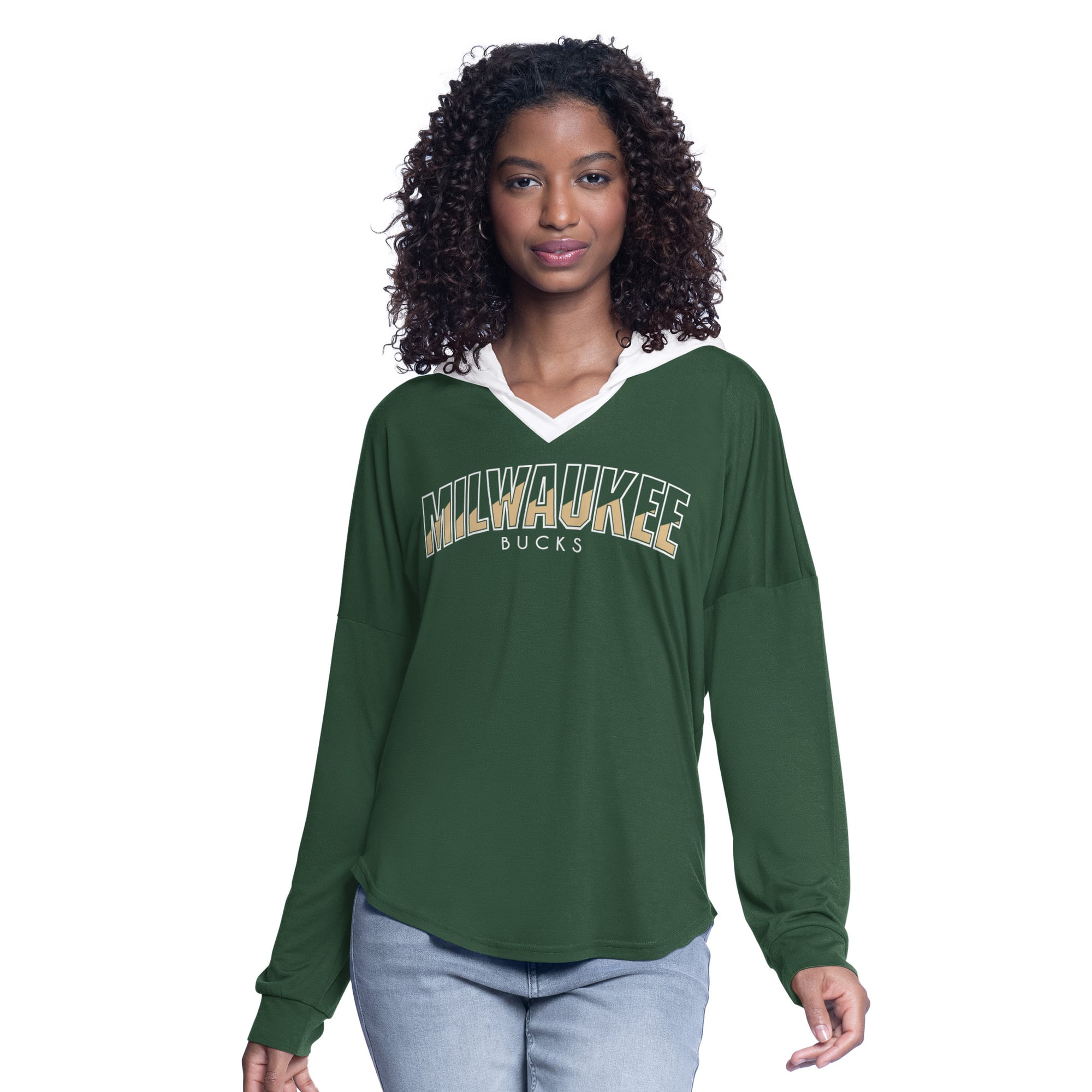 Women's G-III 4Her by Carl Banks Hunter Green Milwaukee Bucks Bench Player Oversized Long Sleeve Hooded Top