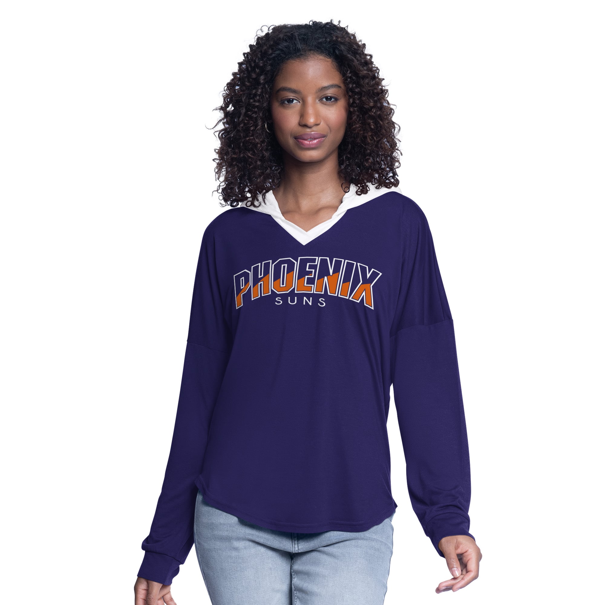 Women's G-III 4Her by Carl Banks Purple Phoenix Suns Bench Player Oversized Long Sleeve Hooded Top