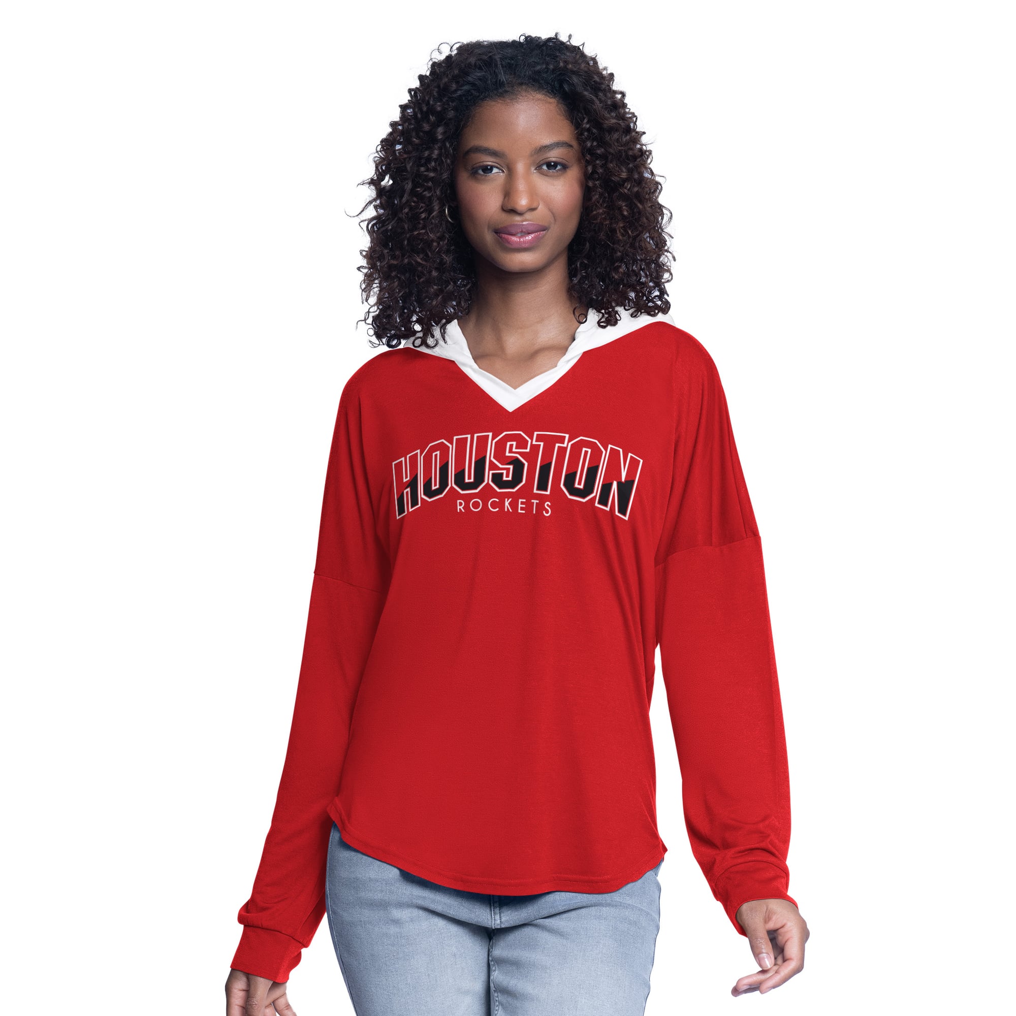 Women's G-III 4Her by Carl Banks Red Houston Rockets Bench Player Oversized Long Sleeve Hooded Top