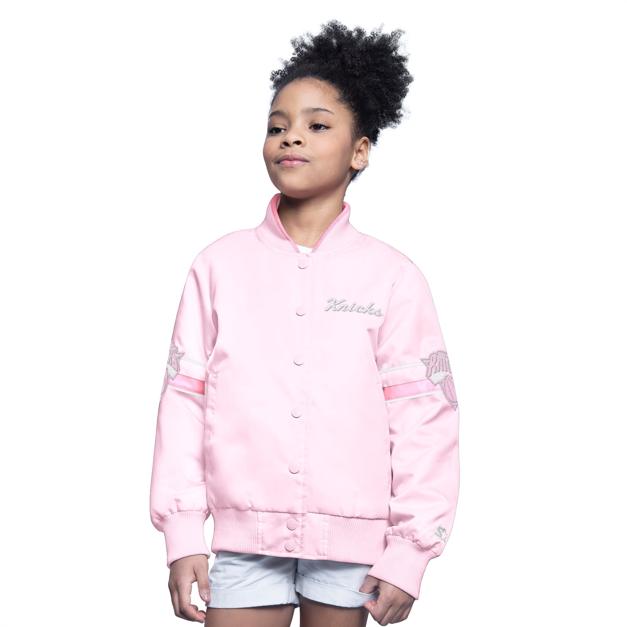 Youth Starter Light Pink New York Knicks Arena Full-Snap Varsity Jacket
