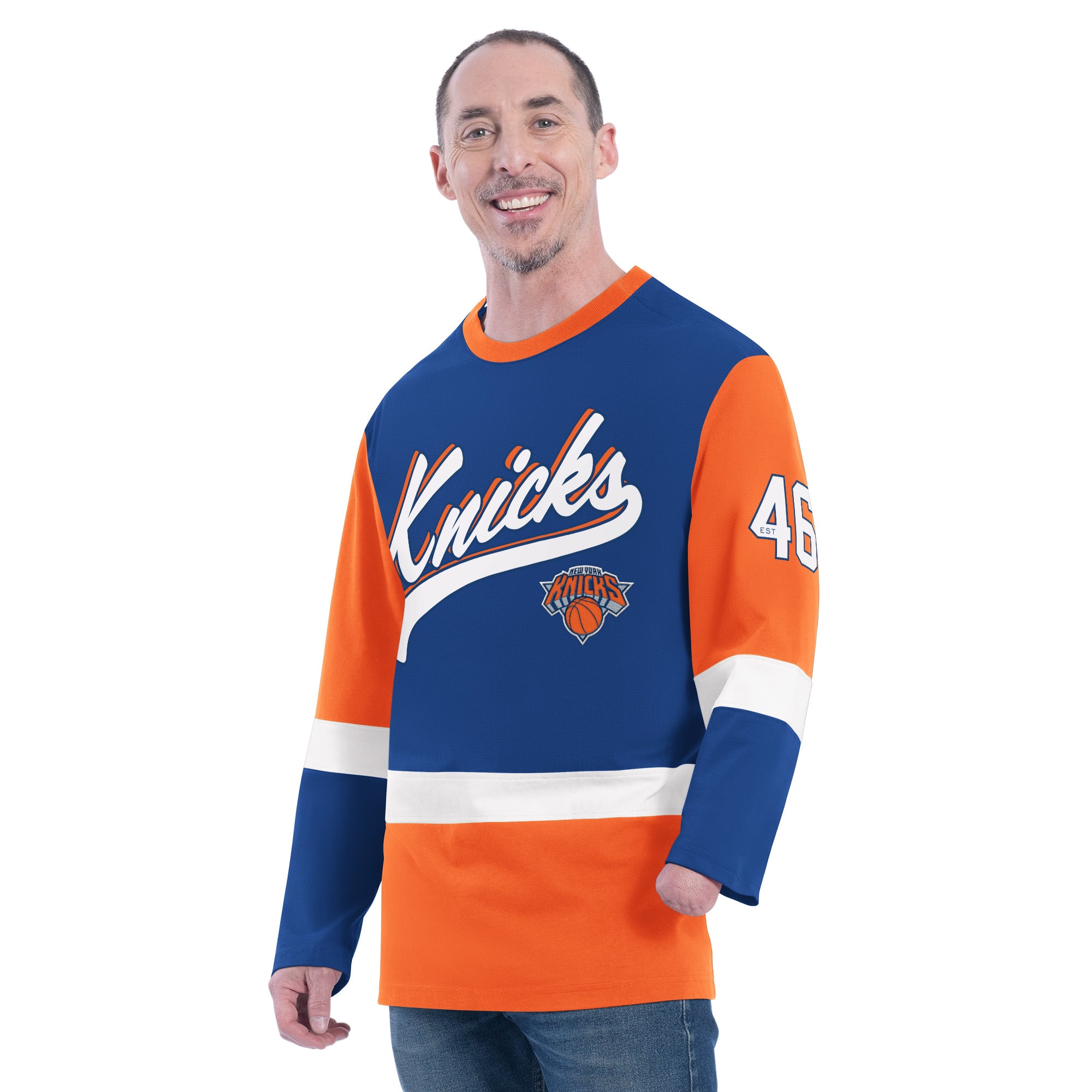 Men's G-III Sports by Carl Banks Blue New York Knicks Adaptive Rugby Long Sleeve Top
