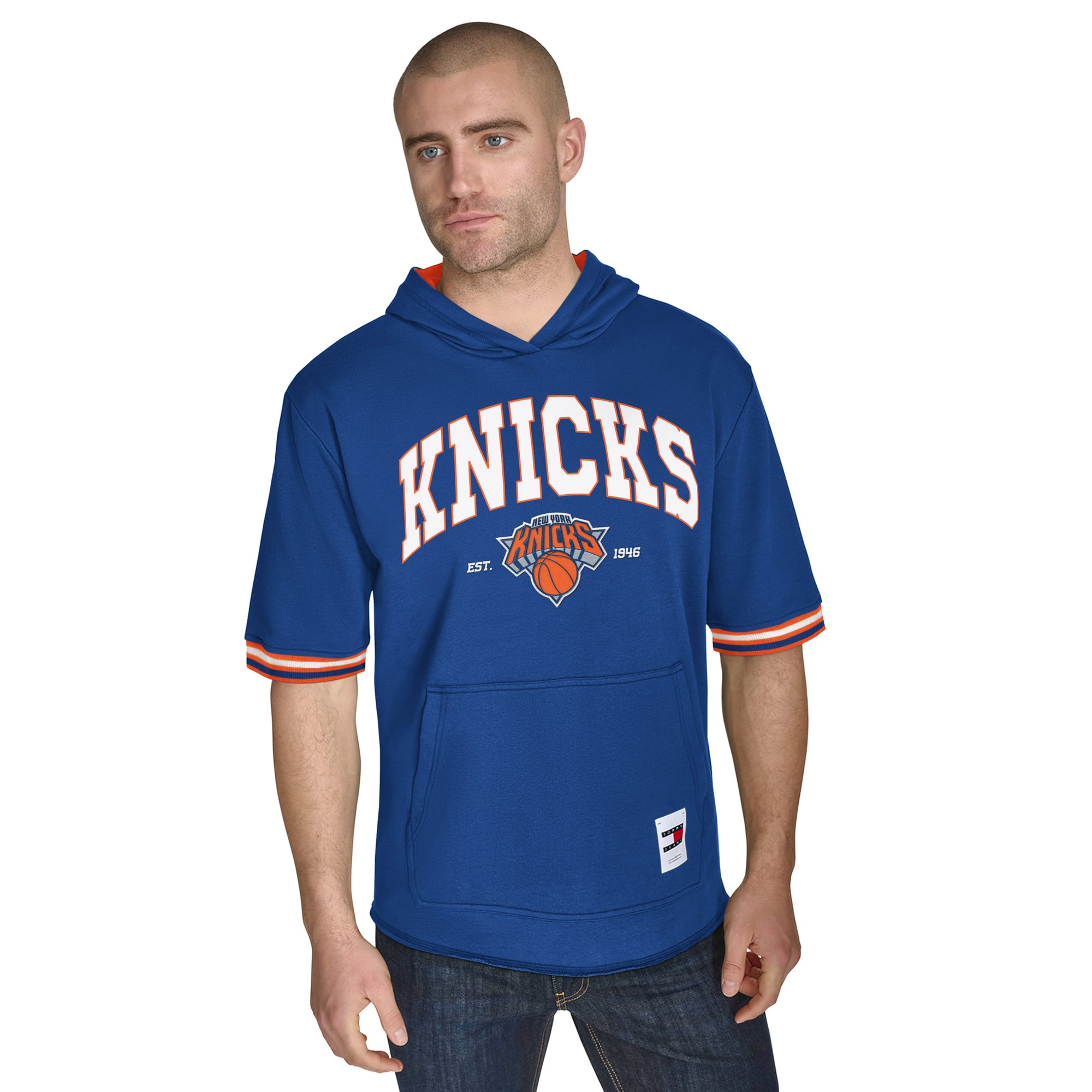 Men's Tommy Jeans Blue New York Knicks Paul French Terry Short Sleeve Pullover Hoodie