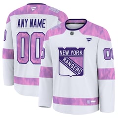 Men's Fanatics  White New York Rangers 2024 Hockey Fights Cancer Custom Practice Jersey