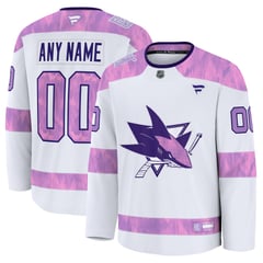 Men's Fanatics  White San Jose Sharks 2024 Hockey Fights Cancer Custom Practice Jersey