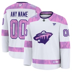 Men's Fanatics  White Minnesota Wild 2024 Hockey Fights Cancer Custom Practice Jersey