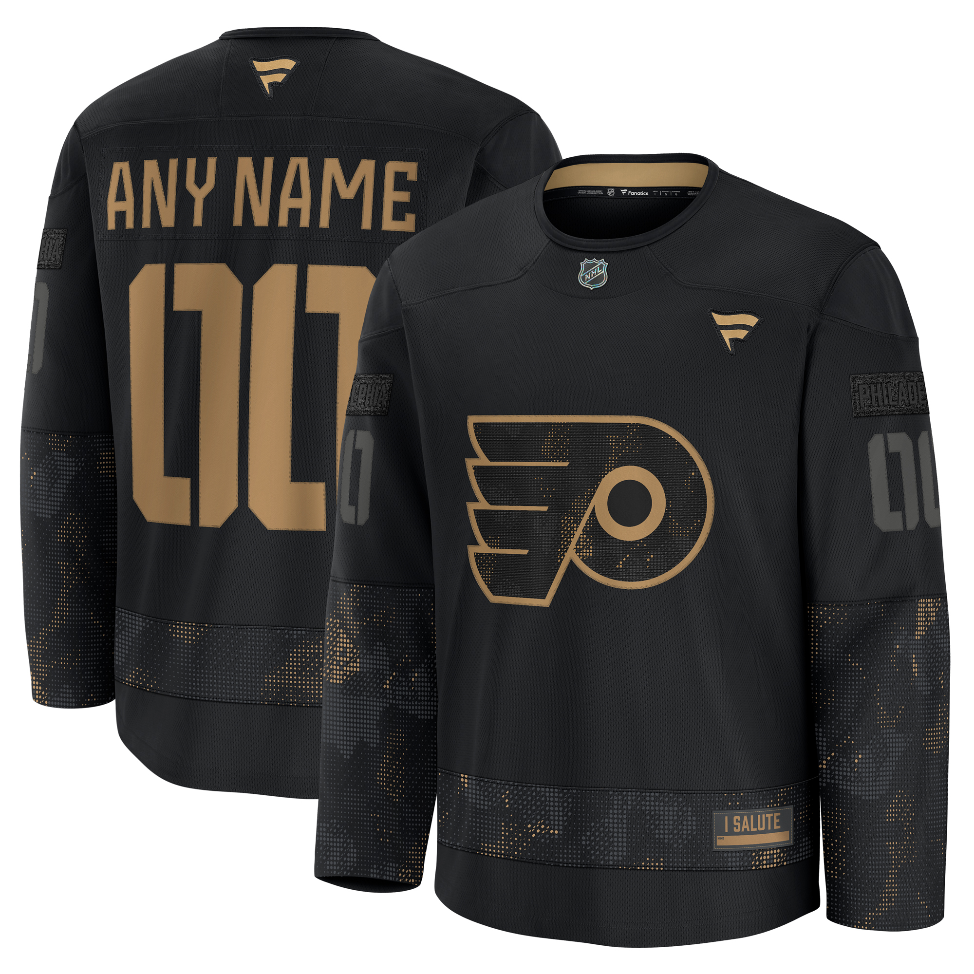 Men’s Fanatics Black Philadelphia Flyers 2024 Military Appreciation Custom Practice Jersey Men’s Fanatics Black Philadelphia Flyers 2024 Military Appreciation Custom Practice Jersey