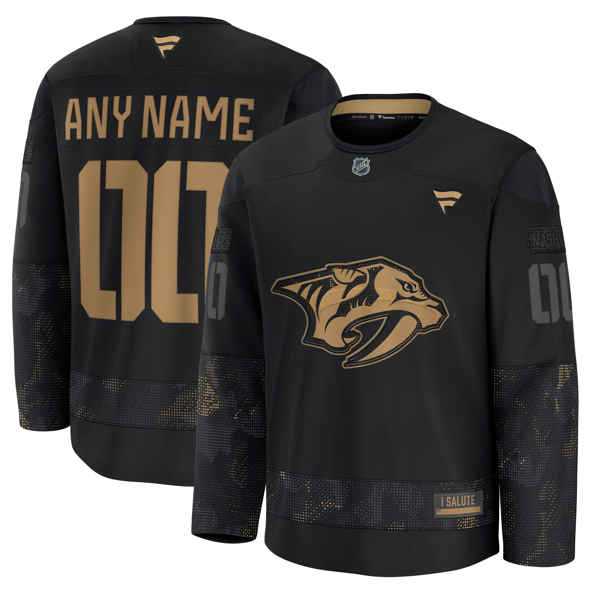 Men’s Fanatics Black Nashville Predators 2024 Military Appreciation Custom Practice Jersey Men’s Fanatics Black Nashville Predators 2024 Military Appreciation Custom Practice Jersey