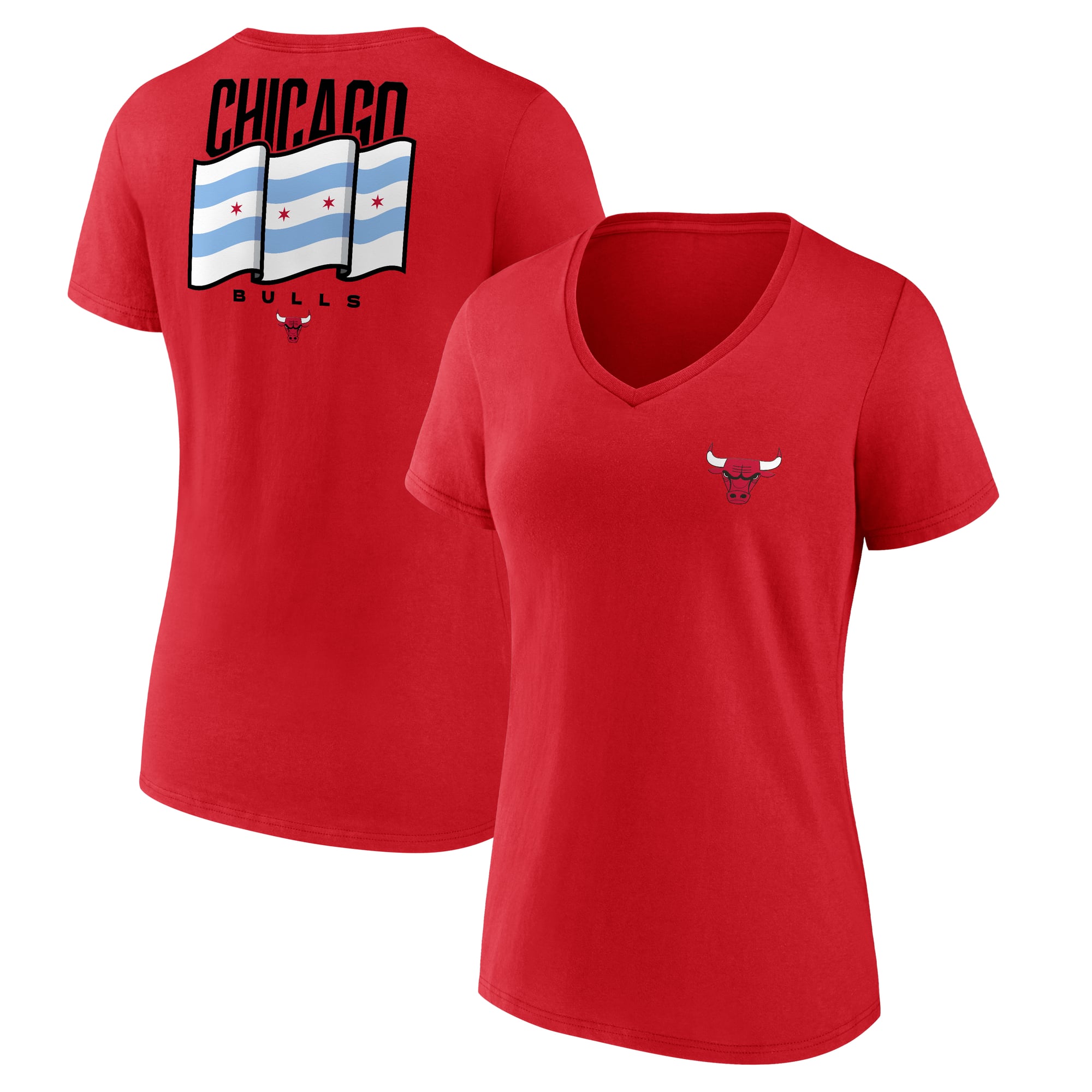 Women's Red Chicago Bulls Clutch V-Neck T-Shirt