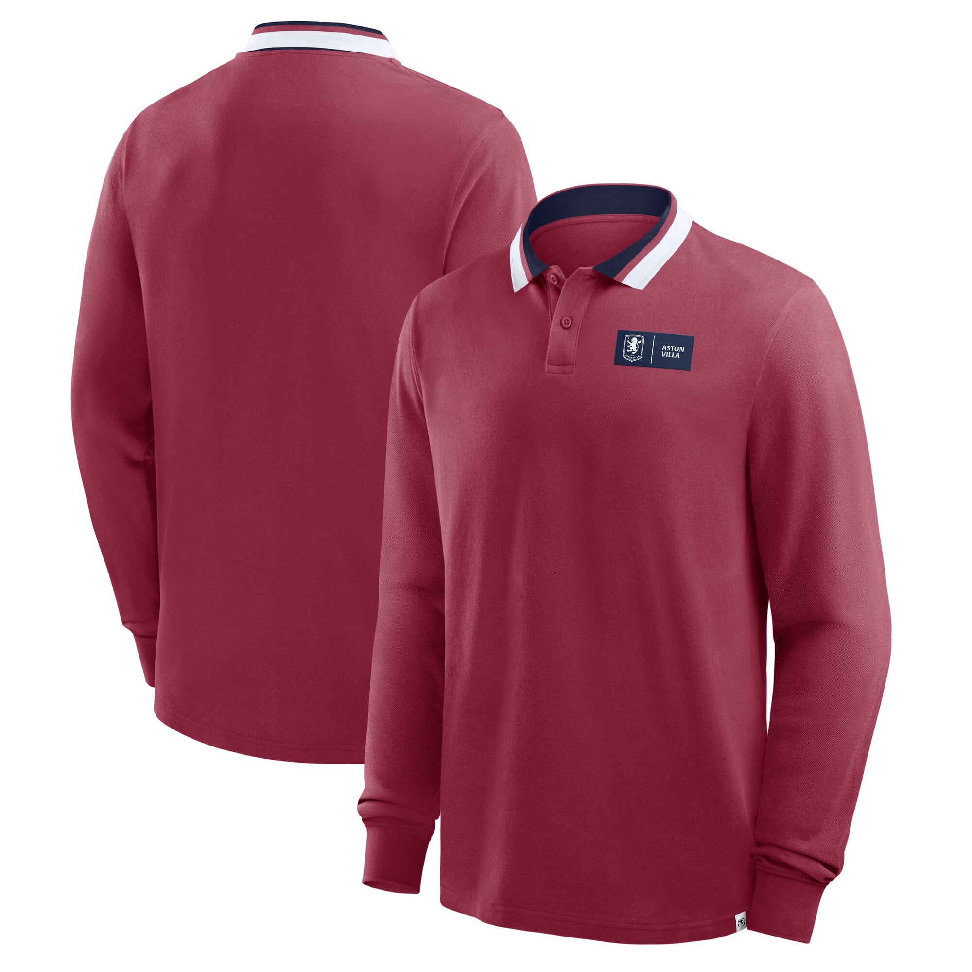 Aston Villa Long sleeve Tipped Polo Shirt - Claret - Mens