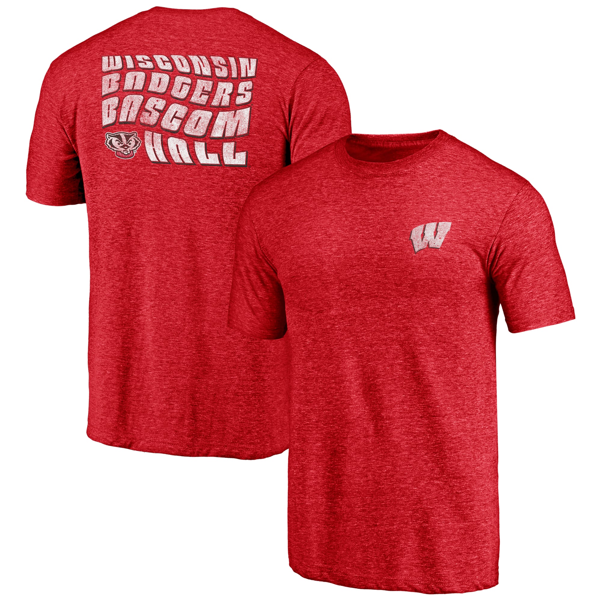 Men's Red Wisconsin Badgers Wavy Logo Tri-Blend T-Shirt