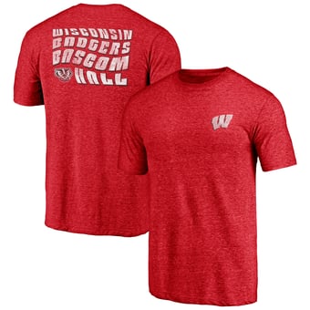 Men's Red Wisconsin Badgers Wavy Logo Tri-Blend T-Shirt