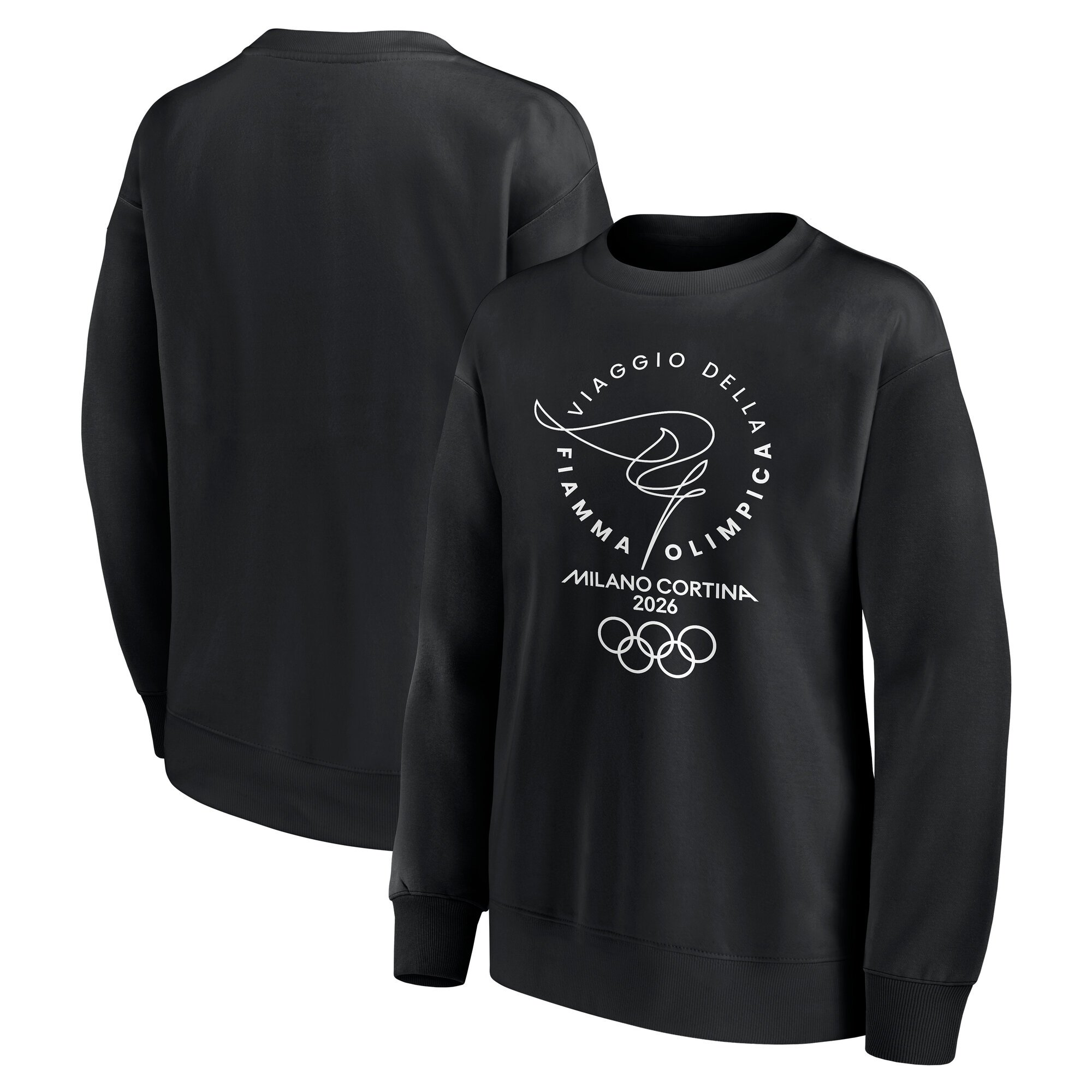 Milano Cortina 2026 Felpa girocollo Torcia Olimpica - Nero - Donna
