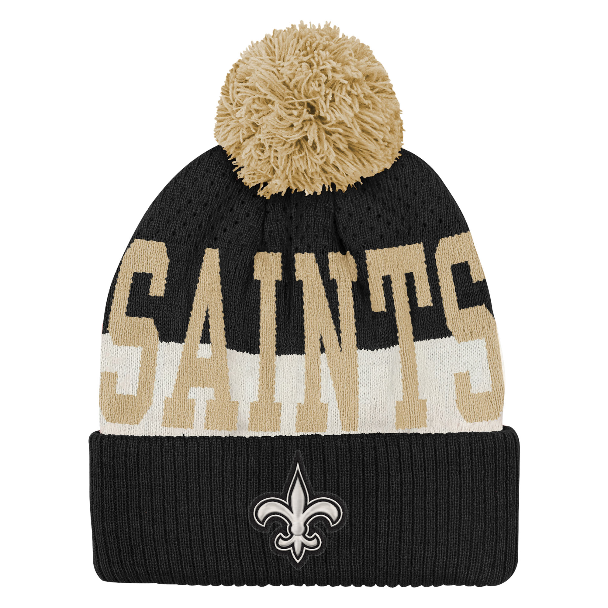Youth Outerstuff Black New Orleans Saints Modern Fan Cuffed Knit Hat with Pom