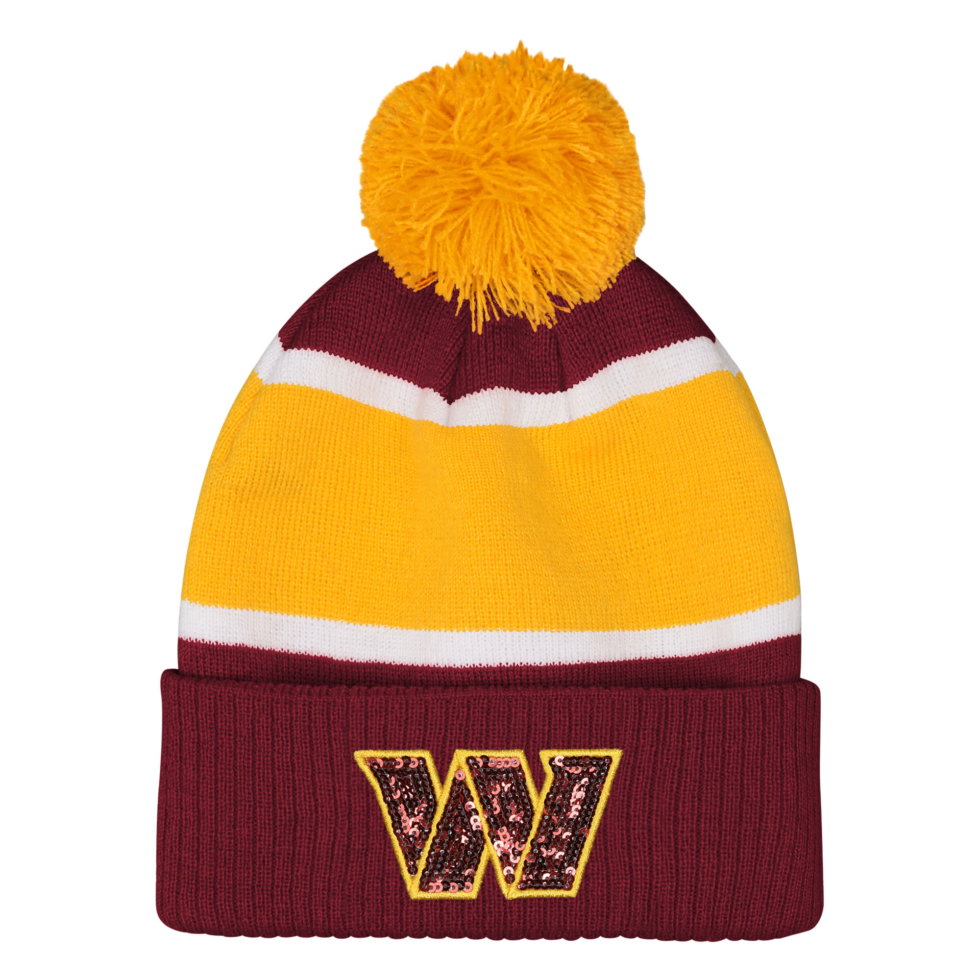 Girls Outerstuff Burgundy Washington Commanders Let's Play Cuffed Knit Hat with Pom