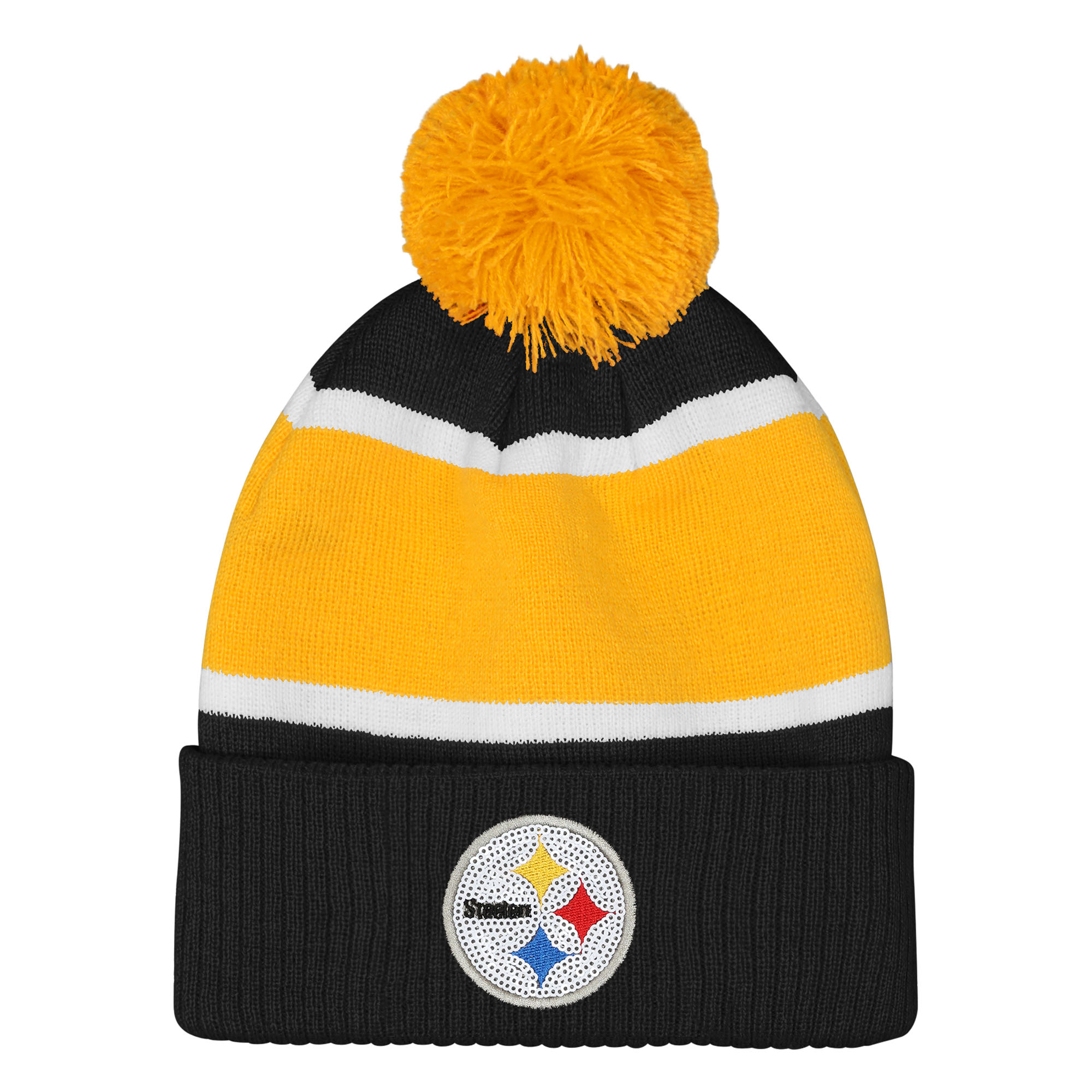 Girls Outerstuff Black Pittsburgh Steelers Let's Play Cuffed Knit Hat with Pom