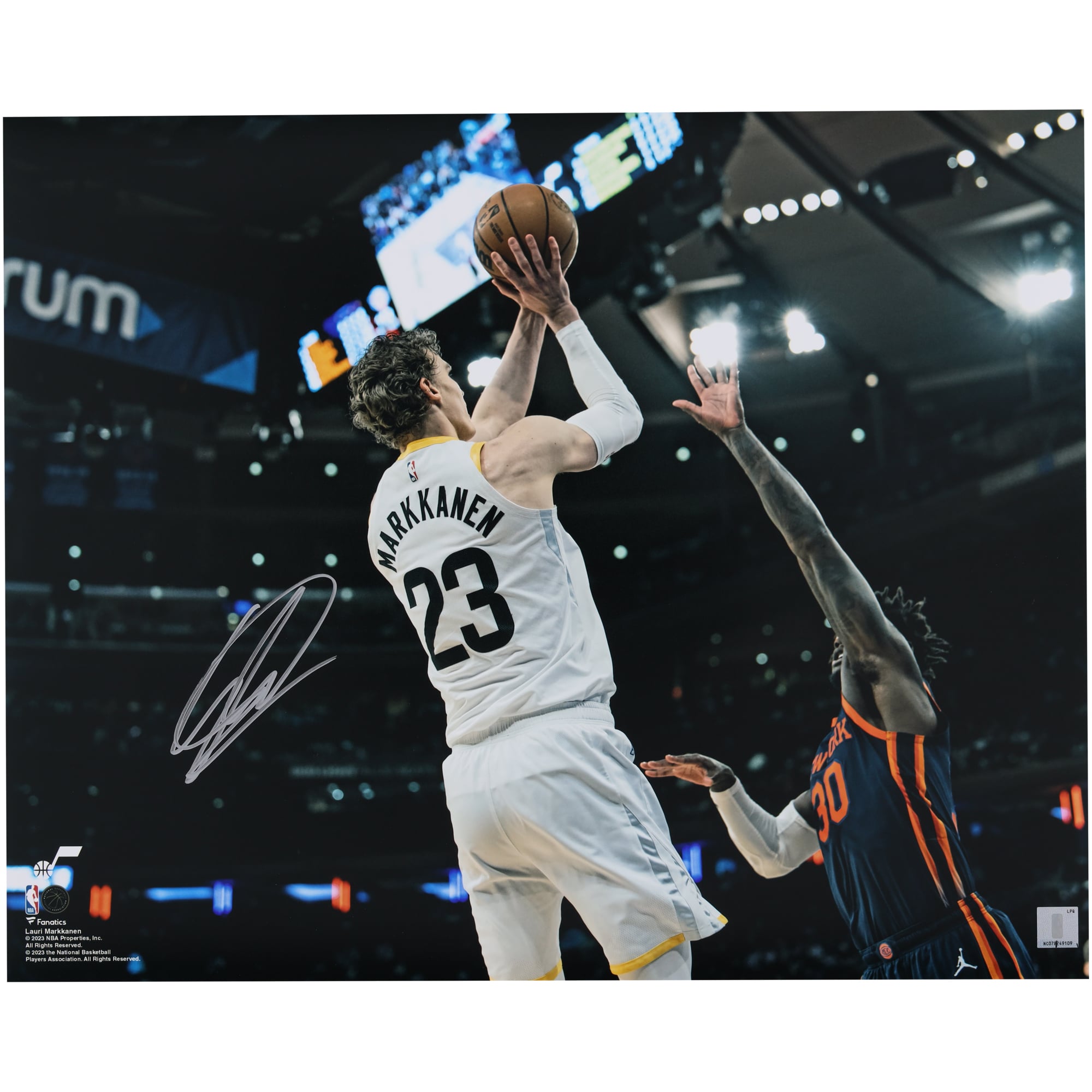 Lauri Markkanen Utah Jazz Autographed 16" x 20" Shooting vs. New York Knicks Photograph