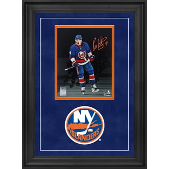 Bo Horvat New York Islanders Autographed Deluxe Framed 8" x 10" Blue Jersey Spotlight Celebration Photograph