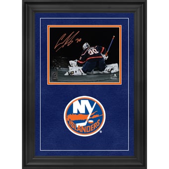 Ilya Sorokin New York Islanders Autographed Deluxe Framed 8" x 10" Reverse Retro Jersey Making Save Spotlight Photograph