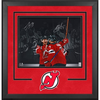 Tyler Toffoli & Dougie Hamilton New Jersey Devils Autographed Deluxe Framed 16" x 20" Red Jersey Celebration Photograph