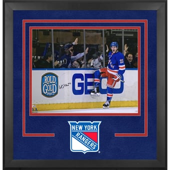 Adam Fox New York Rangers Autographed Deluxe Framed 16" x 20" Blue Jersey Celebration Photograph