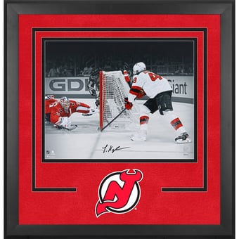 Luke Hughes New Jersey Devils Autographed Deluxe Framed 16" x 20" First NHL Goal Spotlight Photograph