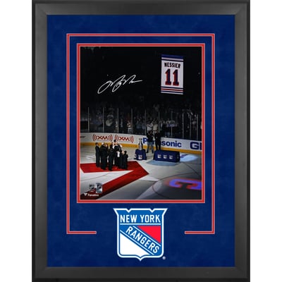 Mark Messier New York Rangers Autographed Deluxe Framed 16" x 20" Jersey Retirement Banner Raising Photograph
