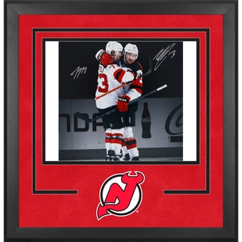 Nico Hischier & Tyler Toffoli New Jersey Devils Autographed Deluxe Framed 16" x 20" White Jersey Celebration Photograph