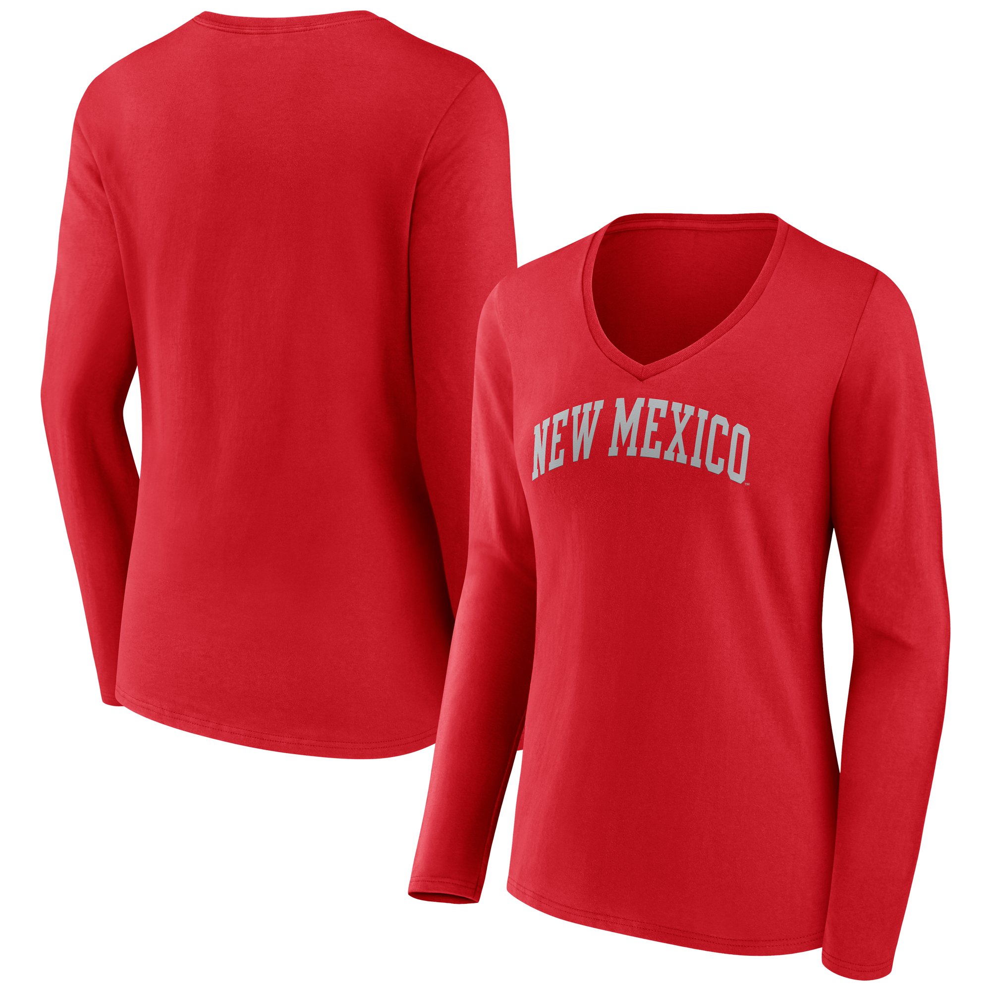 Women's Cherry New Mexico Lobos Arch Long Sleeve V-Neck T-Shirt